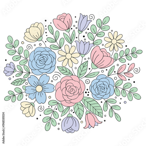 Elegant floral bouquet with watercolor roses and delicate leaves