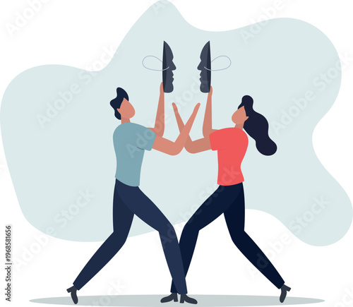 Dishonesty partnership or fake agreement, liar or suspicion fraud, betrayal or politics deal, hidden threat ready to stab behind concept.person's life situation and his activities.