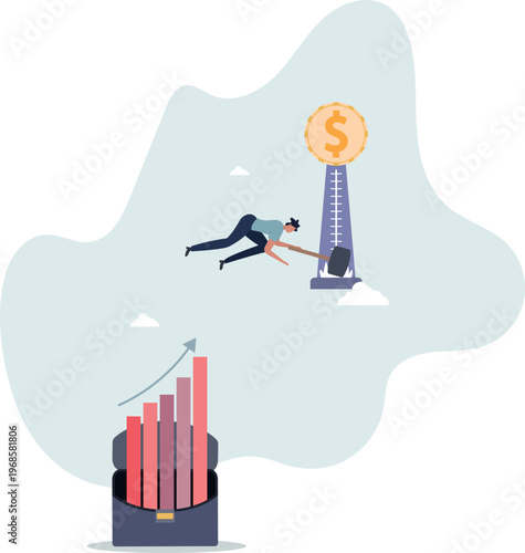 Investment asset price hit all time high, market rising, stock, crypto currency or gold price rally concept.person's life situation and his activities.