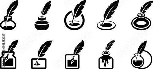 Quill pen vector illustration with ink bottle vintage classic writing tools for calligraphy creative writing and artistic stationery flat vector design