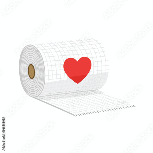 A roll of grid paper with a red heart decal unrolling