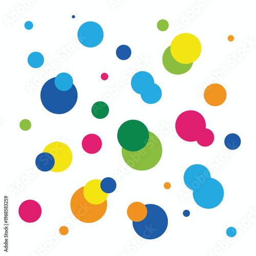 A vibrant scattering of multi-colored circles on a white background