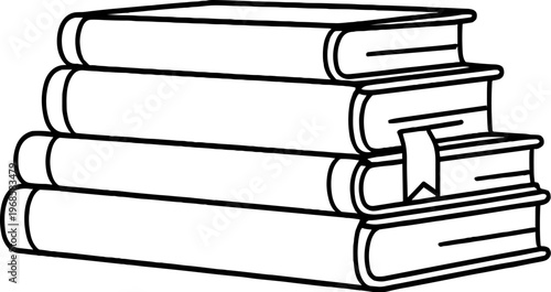 Stack of books with one partially open in a simple and minimalistic style showing reading and learning activity