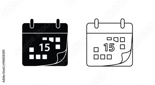 Calendar Icons Design: Modern 15th Date Planners Vector