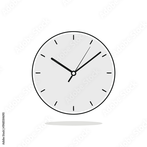 Minimalist clock with black hands on a light gray face and thin hour markers