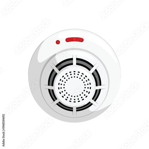 A top-down view of a white, circular smoke detector with a red indicator light