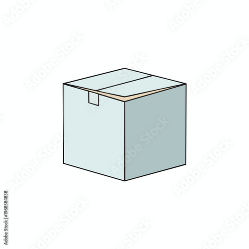 Simple light blue cube-shaped box with closed flaps and light brown interior
