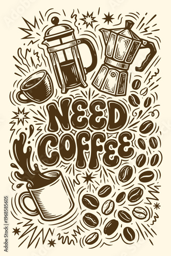 Vintage Coffee Illustration for Tshirt and Poster Design