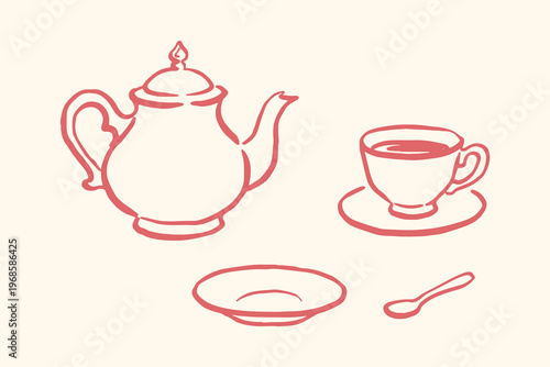 Tea set doodle icon pack hand drawn vector illustration