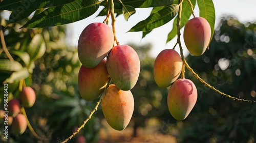 Fresh Mangoes Growing on a Tropical Tree Branch