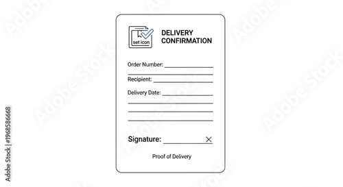 Delivery Confirmation document for proof of delivery with signature field on isolated white background.