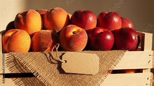 Fresh Peaches and Nectarines in Wooden Crate