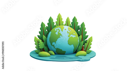 Eco friendly globe icon, green earth symbol, environmental conservation logo, sustainable planet vector