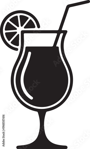 Photos Tropical Cocktail Glass with Lemon Slice,Summer Drink Icon Vector