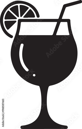 Photos Tropical Cocktail Glass with Lemon Slice,Summer Drink Icon Vector