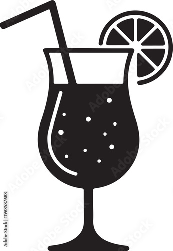 Foto Tropical Cocktail Glass with Lemon Slice,Summer Drink Icon Vector