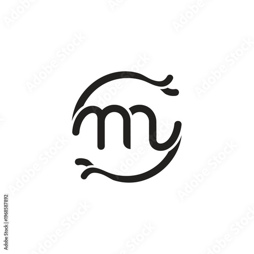 Creative M or Nu Letter Logo Design with Flowing Curved Lines, Isolated White Background