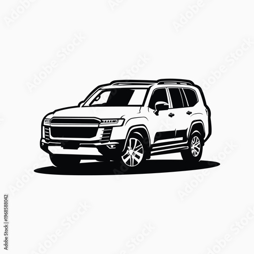 SUV Car Vector Illustration Isolated Monochrome Color in White Background
