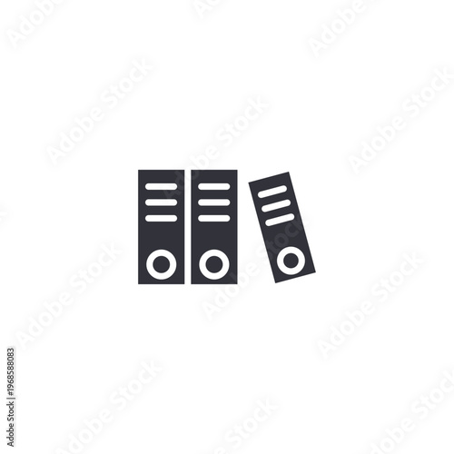 Minimalist icon showing organized binders and documents, symbolizing office administration, record keeping, business documentation, and data storage management.