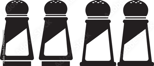 Four salt and pepper shakers, depicted as black silhouettes, white background