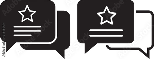 Two speech bubbles with stars and lines, one outlined, speech bubble, chat bubble, black and white, social media