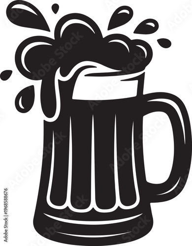 Beer Mug with Foam ,Beverage Icon Black Vector Illustration