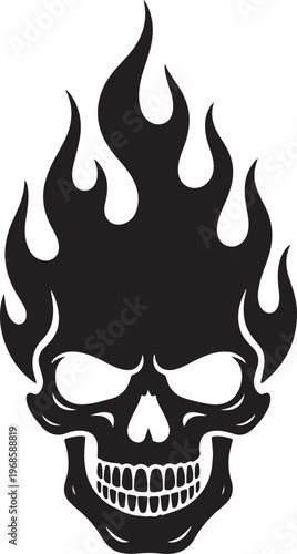 Flaming Skull Graphic ,Fire Skull Tattoo Style Vector Design