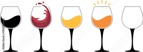 Photos Wine glass vector illustration with colored wine in different styles for tasting