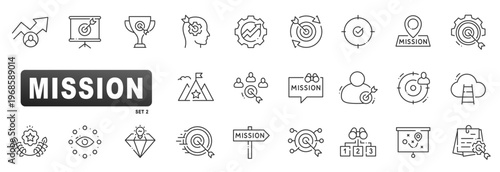 Mission outline icons for strategy, vision, goals and objectives