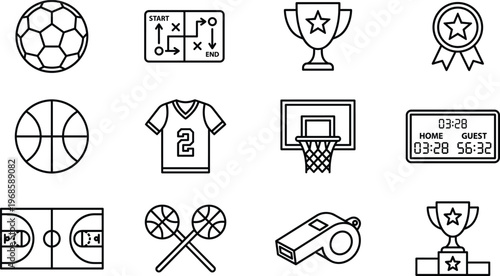 Mental health, business finance, construction machinery, medical allergy, professional recruitment, barber shop, industry technology, and basketball sports line icons set, wellness.