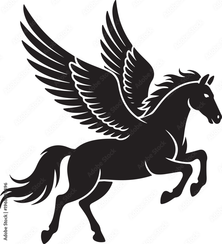 Fototapeta premium Pegasus Winged Horse,Mythical Creature Silhouette Vector Design