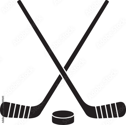 Crossed Hockey Sticks with Puck,Sports Equipment Silhouette Icon