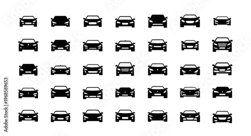 Collection of Car Front View Silhouettes for Automotive Design.