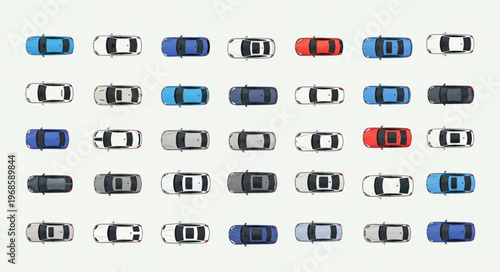 Overhead View of Cars in Various Colors and Styles.