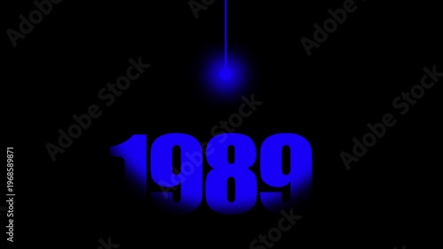 1989 Historical Date Animation with Swinging Blue Light Bulb in Dark Background, Fall of Berlin Wall Concept, End of Cold War Year Motion Graphic, Minimalist Typography Background