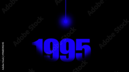 1995 Historical Date Animation with Swinging Blue Light Bulb in Dark Background, Technology & Internet Era Concept, Historical Year Motion Graphic, Minimalist Typography Background
