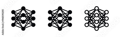 Neural Network Icon Set. Artificial Intelligence AI Symbols. Machine Learning Deep Learning Vector Graphics.