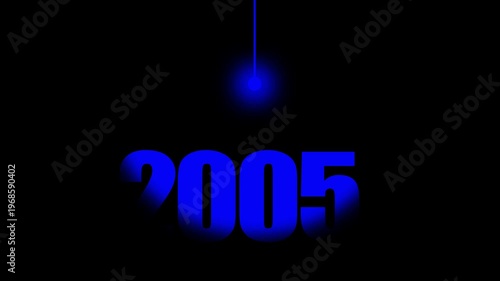 2005 Historical Date Animation with Swinging Blue Light Bulb in Dark Background, Early Social Media & Technology Concept, Historical Year Motion Graphic, Minimalist Typography Background