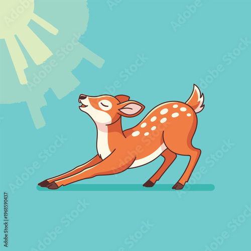 Cute Fawn Stretching Under Sunlight.