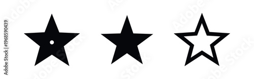 Black Star Icons Collection. Vector symbols for rating, favorite, quality, or achievement, isolated on white background.
