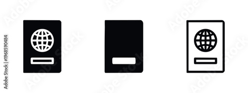Passport Travel Document Icon Set, International Identification Globe Symbols