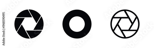 Camera Aperture and Shutter Icon Set, Photography Lens Iris Symbols