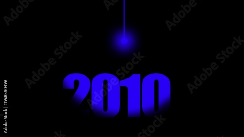 2010 Historical Date Animation with Swinging Blue Light Bulb in Dark Background, Early Tablet & Social Media Era Concept, Historical Year Motion Graphic, Minimalist Typography Background