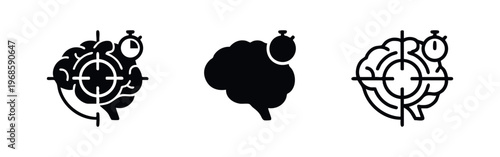 Brain Focus and Concentration Icon Set - Mental Acuity, Time Management and Cognitive Performance Training Symbols