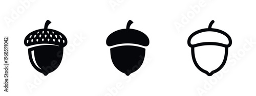 Acorn Icons Collection - Autumn Forest Nut Symbols in Detailed, Solid, and Outline Styles