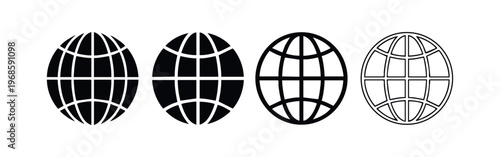 Globe Icon Set. Earth planet and world map symbols for global communication and international concepts.