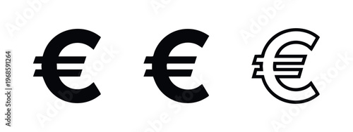 Euro sign icons set. European currency, money, and finance symbols.