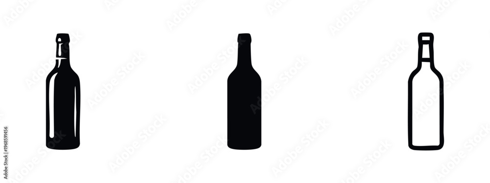 Naklejka premium Wine Bottle Icon Set, Alcoholic Beverage Symbol for Bar, Restaurant, and Celebration Designs