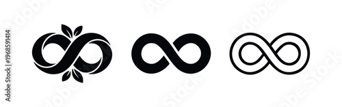 Infinity Symbol with Leaves Icon Set, Eco-Friendly Infinite Loop Graphic for Sustainability and Nature Concepts