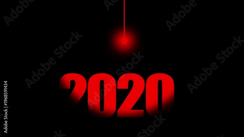 2020 Historical Date Animation with Swinging Red Light Bulb in Dark Background, Global Events & Technology Concept, Historical Year Motion Graphic, Minimalist Typography Background